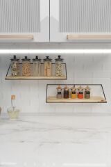 Ikili Masif Doğal Ahşap Duvar Rafı Kitaplık Terek Mutfak Rafı Dekoratif Raf Baharatlık