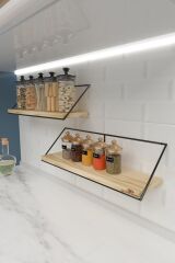 Ikili Masif Doğal Ahşap Duvar Rafı Kitaplık Terek Mutfak Rafı Dekoratif Raf Baharatlık