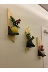 3 lü Lüx Mini Dekoratif Ahşap Raf Balkon Rafı Antre Hol Rafı Ev Hediyesi Duvar Rafı