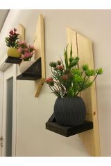 3 lü Lüx Mini Dekoratif Ahşap Raf Balkon Rafı Antre Hol Rafı Ev Hediyesi Duvar Rafı