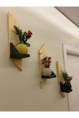 3 lü Lüx Mini Dekoratif Ahşap Raf Balkon Rafı Antre Hol Rafı Ev Hediyesi Duvar Rafı
