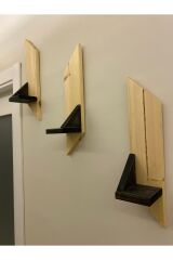 3 lü Lüx Mini Dekoratif Ahşap Raf Balkon Rafı Antre Hol Rafı Ev Hediyesi Duvar Rafı