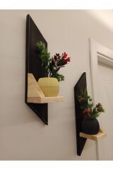 2 li Lüx Mini Dekoratif Ahşap Raf Balkon Rafı Antre Hol Rafı Ev Hediyesi Duvar Rafı