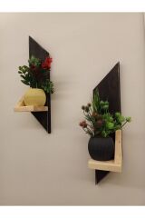2 li Lüx Mini Dekoratif Ahşap Raf Balkon Rafı Antre Hol Rafı Ev Hediyesi Duvar Rafı