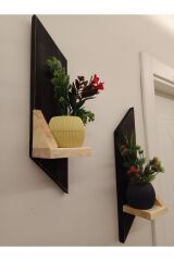 2 li Lüx Mini Dekoratif Ahşap Raf Balkon Rafı Antre Hol Rafı Ev Hediyesi Duvar Rafı