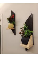 2 li Lüx Mini Dekoratif Ahşap Raf Balkon Rafı Antre Hol Rafı Ev Hediyesi Duvar Rafı