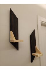 2 li Lüx Mini Dekoratif Ahşap Raf Balkon Rafı Antre Hol Rafı Ev Hediyesi Duvar Rafı