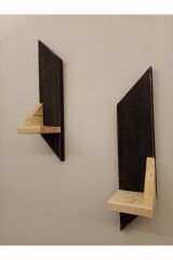 2 li Lüx Mini Dekoratif Ahşap Raf Balkon Rafı Antre Hol Rafı Ev Hediyesi Duvar Rafı