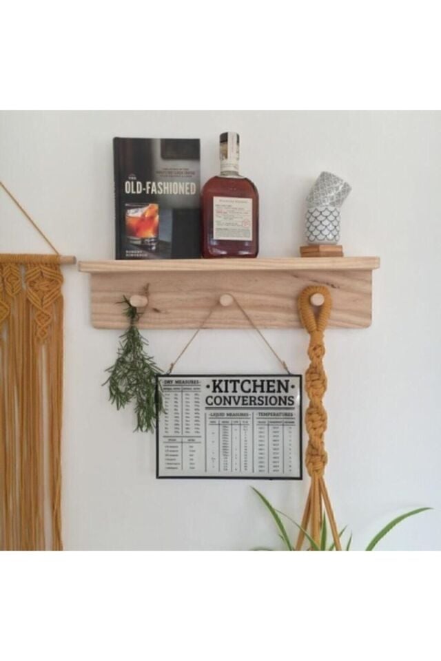  Ahşap Raflı Duvar Askılığı Montessori Askılık