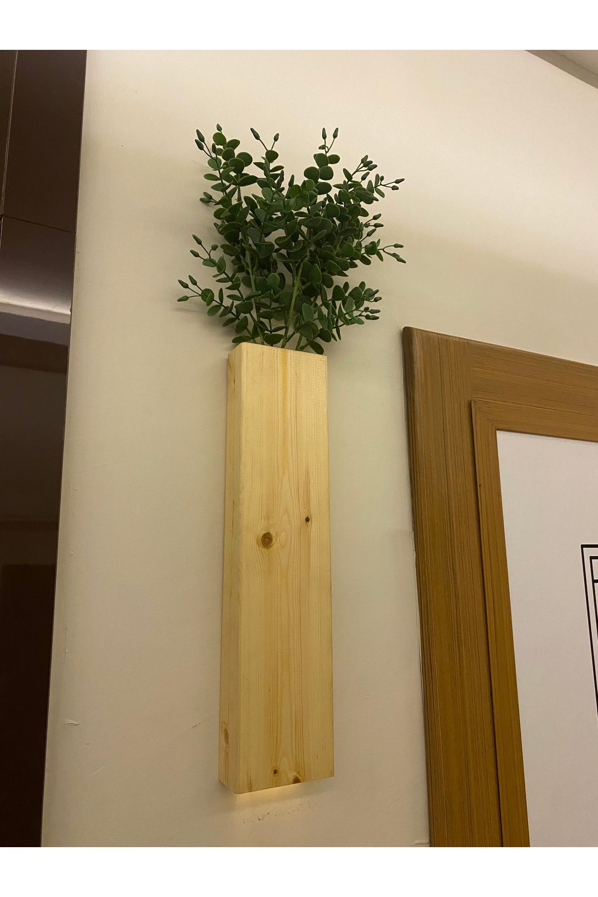 Tekli Lüx Ahşap Çiçeklik Peri Ledli Yapay Çiçek Dahil Duvar Dekorasyon Saksılık Ev Hediyesi 40 Cm