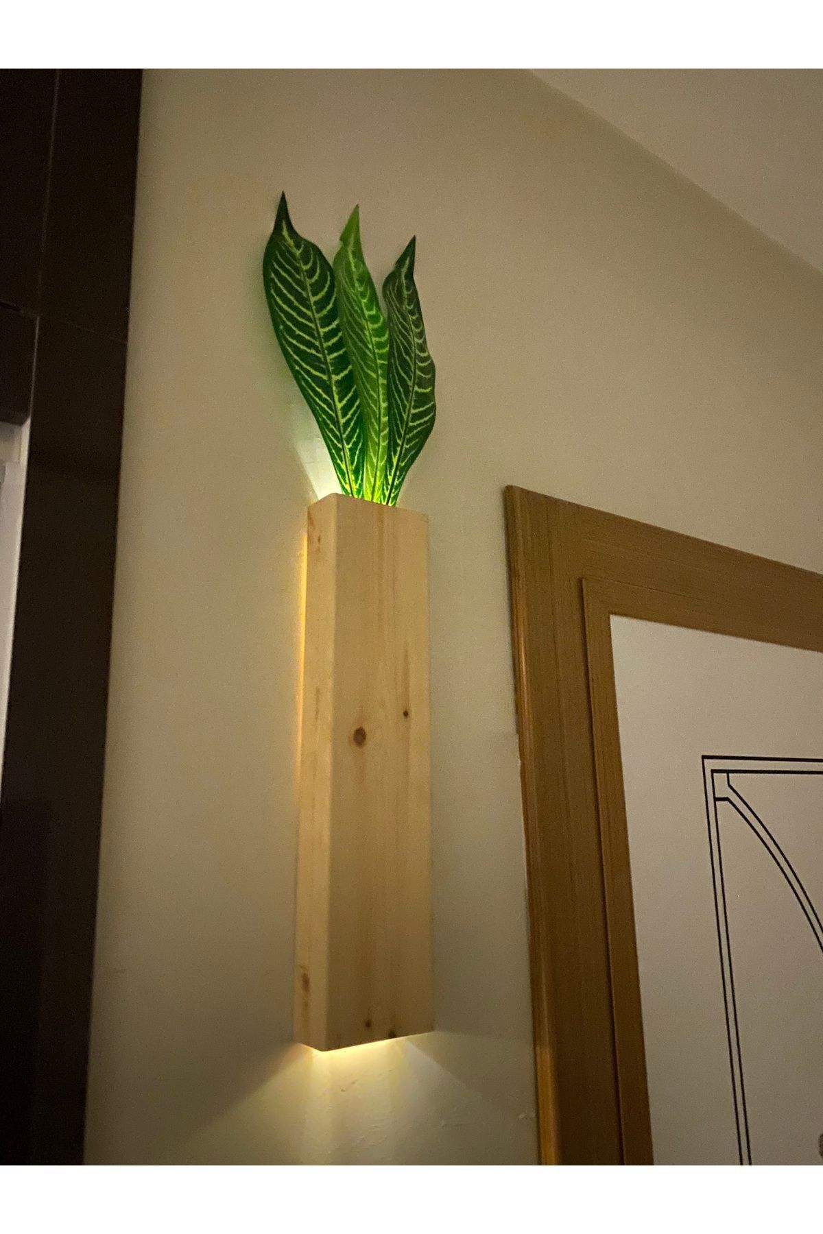 Tekli Lüx Ahşap Çiçeklik Bohem Peri Ledli Çiçekler Dahil Dekoratif Aydınlatma Ev Hediyesi 40cm