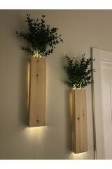 2 Li Ledli Ahşap Çiçeklik Dekoratif Aydınlatma Yapay Çiçek Balkon Dekor Bohem Rustik Pil Hariç 40cm