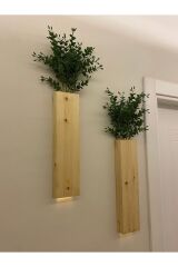 2 Li Ledli Ahşap Çiçeklik Dekoratif Aydınlatma Yapay Çiçek Balkon Dekor Bohem Rustik Pil Hariç 40cm