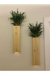 2 Li Ledli Ahşap Çiçeklik Dekoratif Aydınlatma Yapay Çiçek Balkon Dekor Bohem Rustik Pil Hariç 40cm