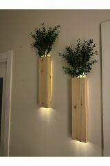 2 Li Ledli Ahşap Çiçeklik Dekoratif Aydınlatma Yapay Çiçek Balkon Dekor Bohem Rustik Pil Hariç 40cm