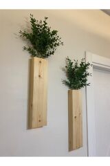 2 Li Ledli Ahşap Çiçeklik Dekoratif Aydınlatma Yapay Çiçek Balkon Dekor Bohem Rustik Pil Hariç 40cm