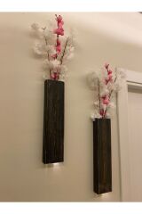 2 Li Lüx Ahşap Çiçeklik Peri Ledli Aranjman Dekoratif Aydınlatma Ev Hediyesi Cafe Otel 40cm