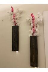 2 Li Lüx Ahşap Çiçeklik Peri Ledli Aranjman Dekoratif Aydınlatma Ev Hediyesi Cafe Otel 40cm