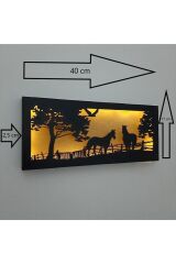 Dekoratif Ledli Duvar Süsü At Çiftliği Figürlü Hediyelik Ahşap Mdf Tablo Gece Lambası Piller Dahil