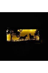 Dekoratif Ledli Duvar Süsü At Çiftliği Figürlü Hediyelik Ahşap Mdf Tablo Gece Lambası Piller Dahil