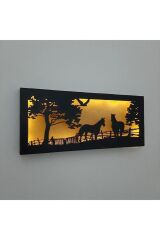 Dekoratif Ledli Duvar Süsü At Çiftliği Figürlü Hediyelik Ahşap Mdf Tablo Gece Lambası Piller Dahil