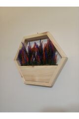 Lüks Dekoratif Ahşap Altıgen Duvar Saksısı Yapay Çiçek Dahil Taş Yosunlu Saksılık Duvar Dekorasyon