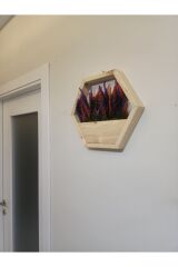 Lüks Dekoratif Ahşap Altıgen Duvar Saksısı Yapay Çiçek Dahil Taş Yosunlu Saksılık Duvar Dekorasyon