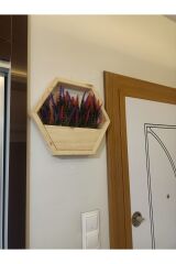 Lüks Dekoratif Ahşap Altıgen Duvar Saksısı Yapay Çiçek Dahil Taş Yosunlu Saksılık Duvar Dekorasyon