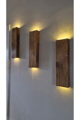 3lü Ahşap Dekoratif Peri Ledli Aplik Balkon Antre Aksesuarı Otel Cafe Villa Bohem Rustik Dekor 35cm