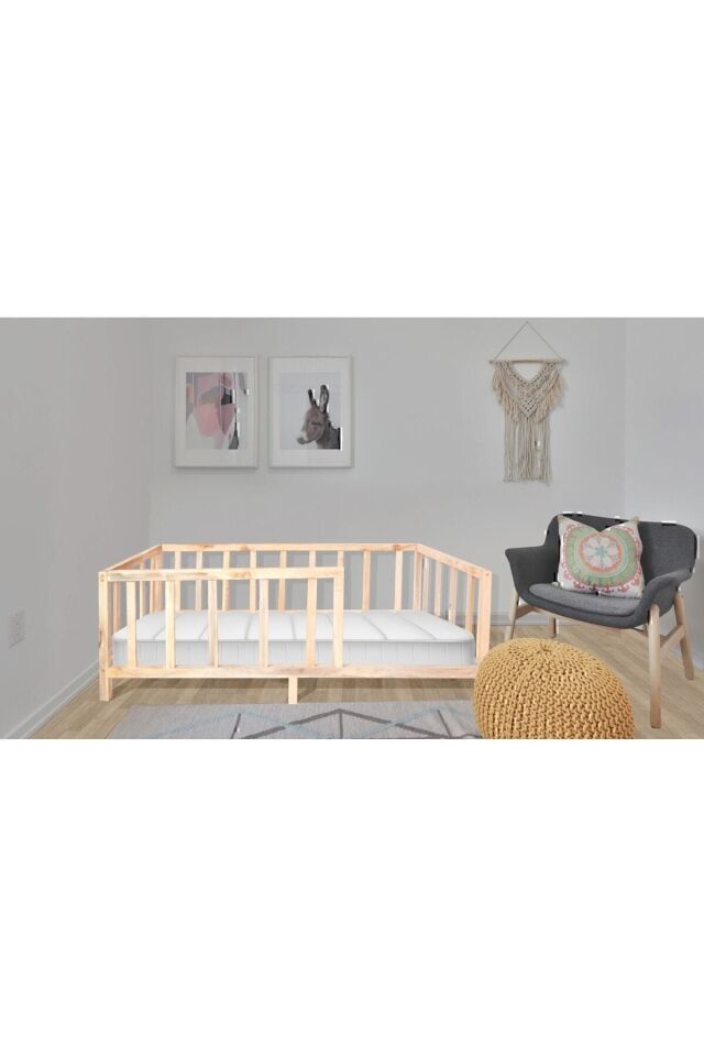  90*190 Doğal Ahşap Çocuk Yatağı
