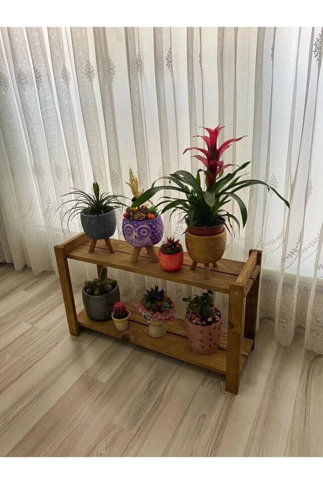  Lüx Ahşap Saksılık Çok Amaçlı Sehpa 2 Katlı Çiçeklik Saksı Düzenleyici