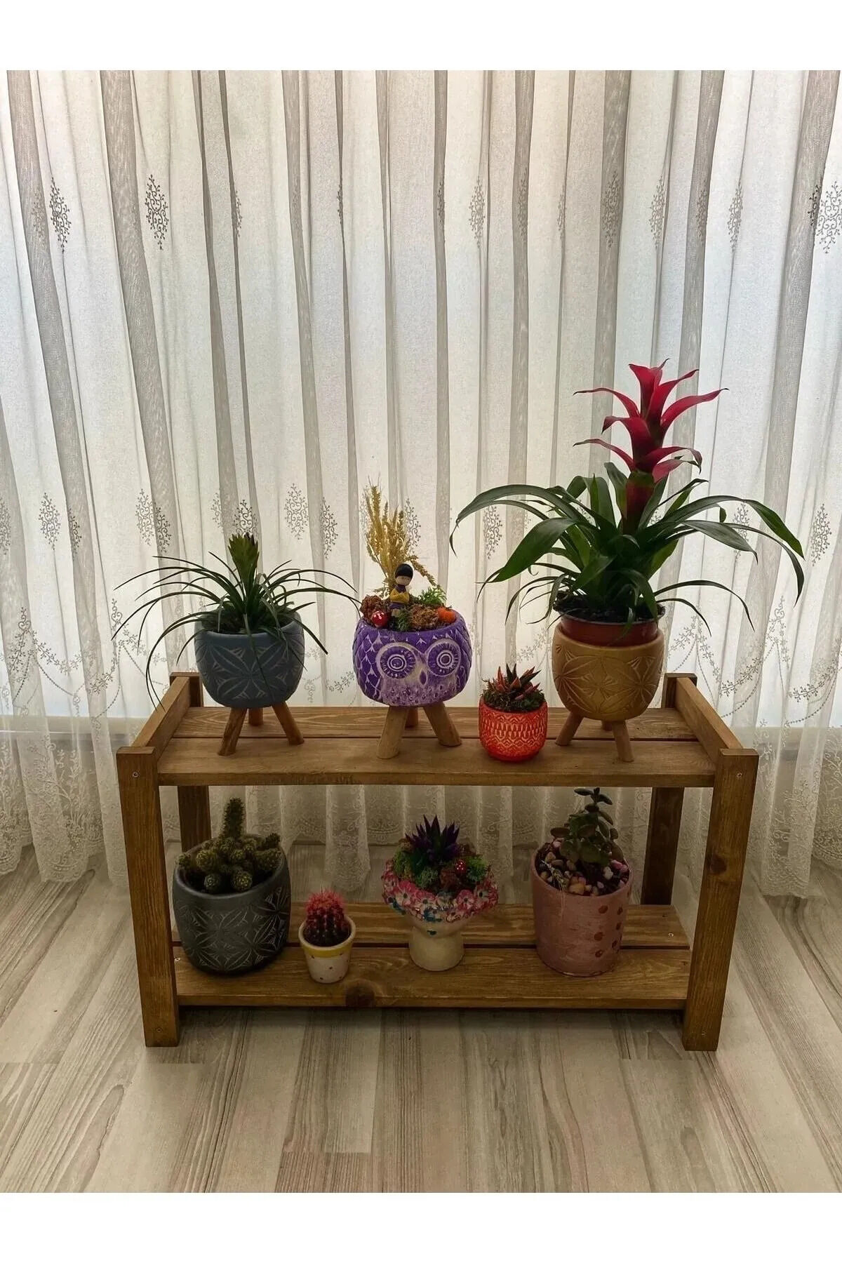  Lüx Ahşap Saksılık Çok Amaçlı Sehpa 2 Katlı Çiçeklik Saksı Düzenleyici