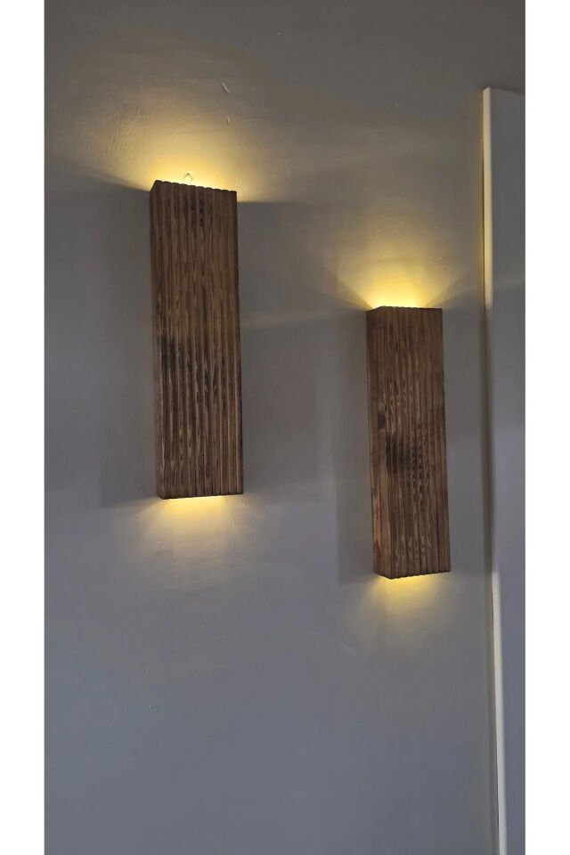  2li Ahşap Dekoratif Peri Ledli Aplik Balkon Antre Aksesuarı Otel Cafe Villa Bohem Rustik Dekor 35cm