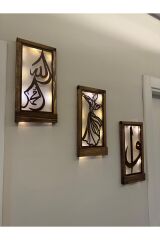 Ledli Işıklı Ahşap Tablo Anneler Günü Hediyesi Elif Vav Allah Muhammed ve Semazen Hac Umre Hediyesi