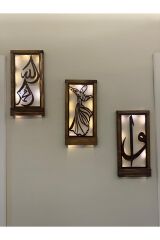 Ledli Işıklı Ahşap Tablo Anneler Günü Hediyesi Elif Vav Allah Muhammed ve Semazen Hac Umre Hediyesi