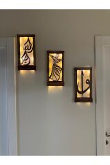 Ledli Işıklı Ahşap Tablo Anneler Günü Hediyesi Elif Vav Allah Muhammed ve Semazen Hac Umre Hediyesi