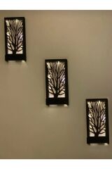 Siyah 3lü Set Pillerhariç Peri Ledli Duvar Süsü Ahşap Işıklı Tablo Gece Lambası Antre Hol Evhediyesi