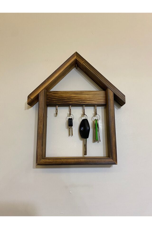  Doğal Ahşap Ev Model Anahtarlık Anahtar Askısı Kapı Önü Askılık