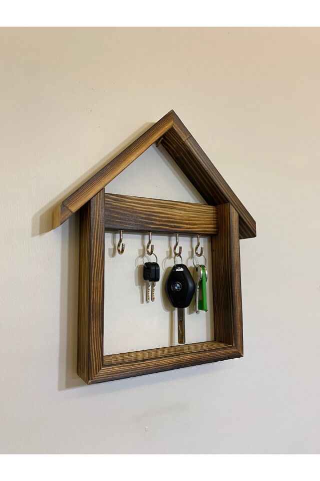  Doğal Ahşap Ev Model Anahtarlık Anahtar Askısı Kapı Önü Askılık