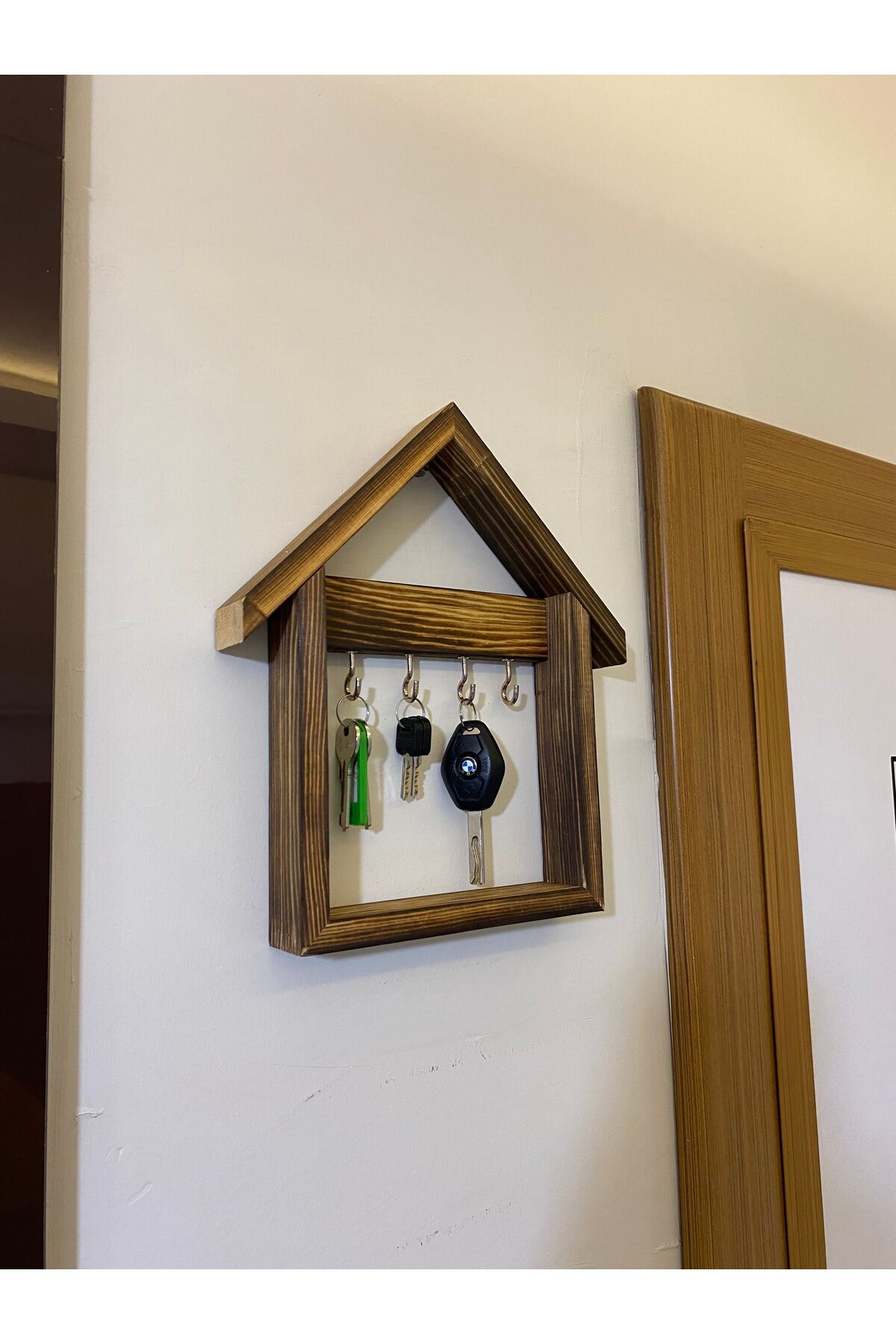  Doğal Ahşap Ev Model Anahtarlık Anahtar Askısı Kapı Önü Askılık