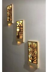 Peri Ledli 3lüset Piller Hariç Açkapa Masifahşap Tablo Ev Hediye Hol Antre Gecelamba 36x18 Duvar Süs