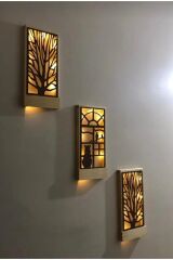 Peri Ledli 3lüset Piller Hariç Açkapa Masifahşap Tablo Ev Hediye Hol Antre Gecelamba 36x18 Duvar Süs