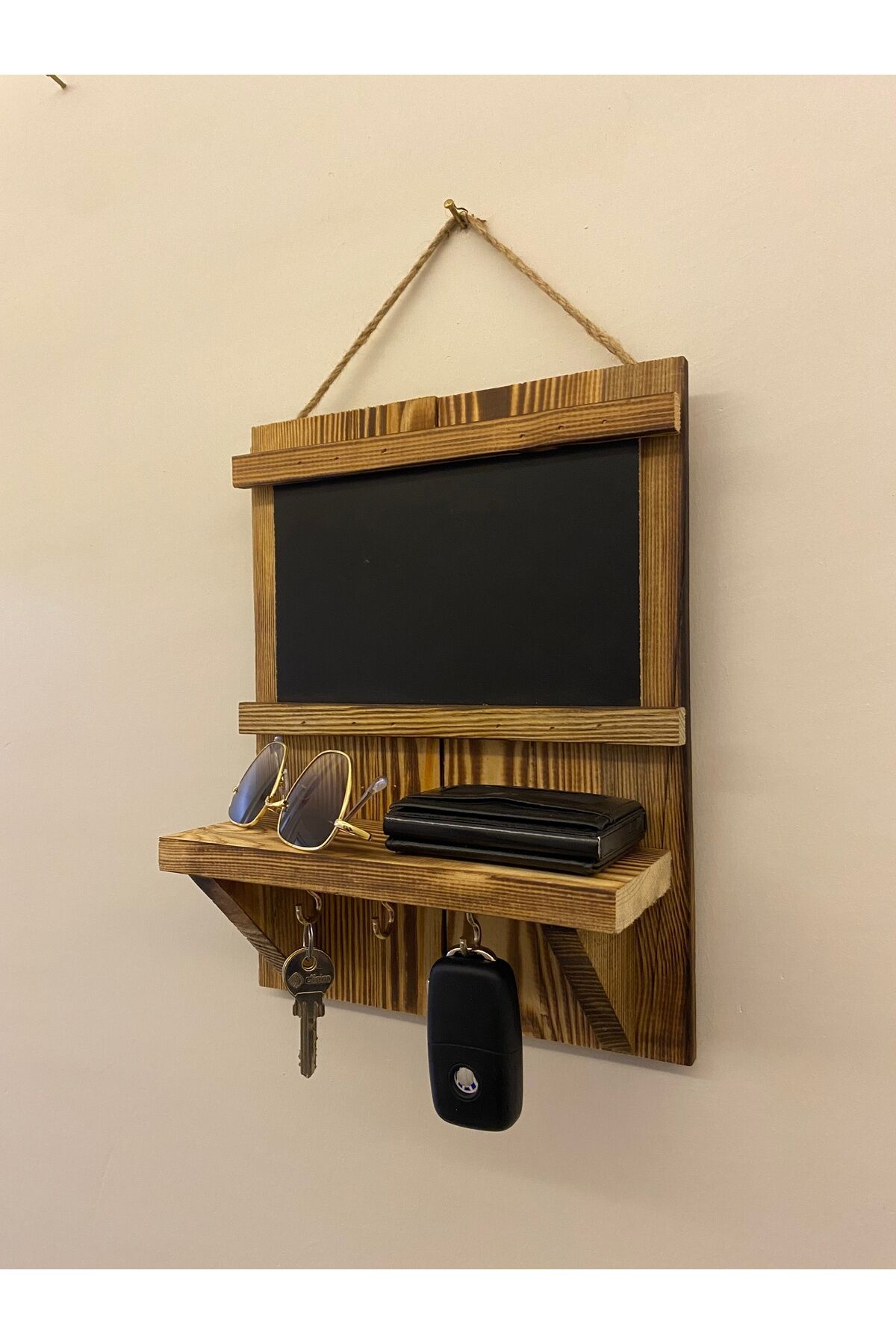  Doğal Ahşap Yazı Tahtalı Anahtarlık Anahtar Askısı Not Panosu