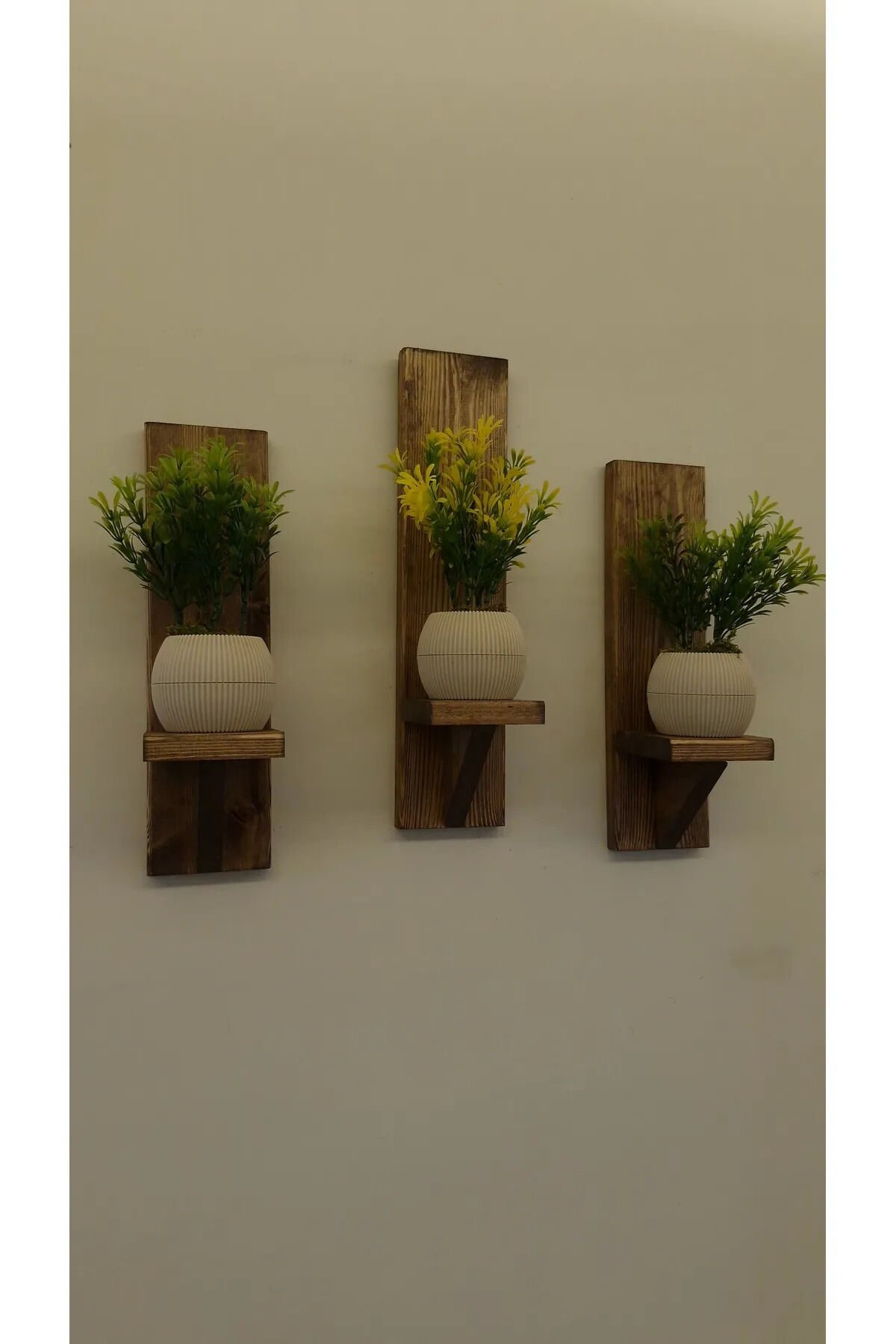  Dekoratif Ahşap Duvar Rafı Balkon Rafı Saksılık Rustik 3 adet