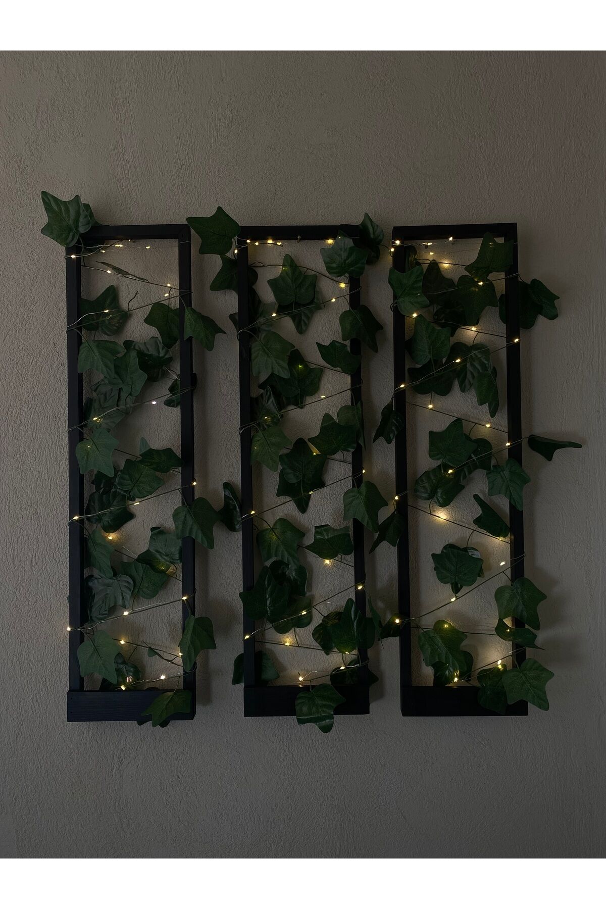  3'lü Ahşap Peri Ledli Sarmaşıklı Duvar Çıtası Kış Bahçesi Balkon Duvar Dekor Bohem Retro Çeyiz