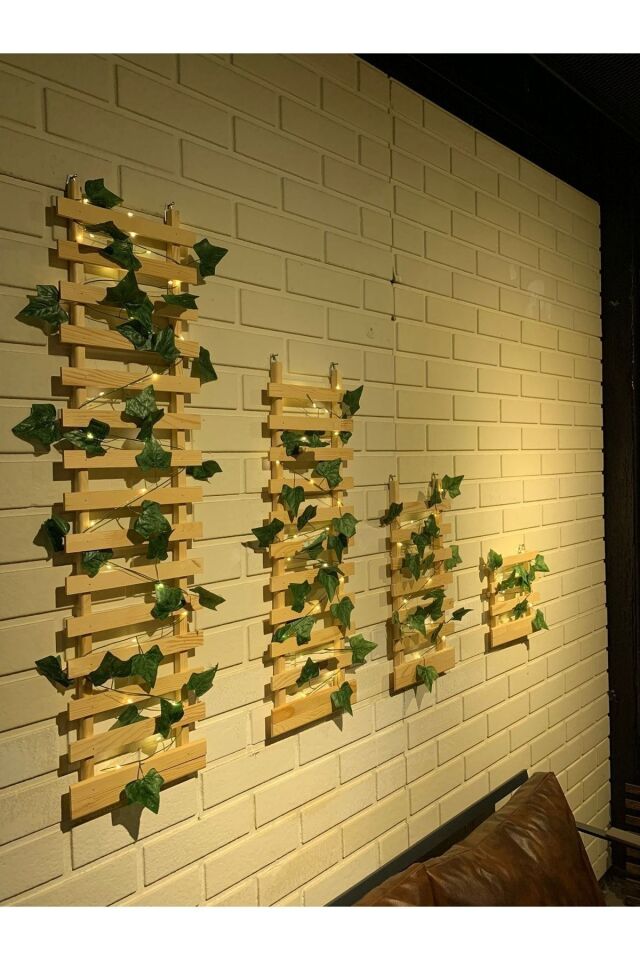  Peri Ledli Çamağacı Ahşap Saksı Sarmaşıklı Standı Çiçeklik Kış Bahçesi Balkon Dekor Yapay Çiçek