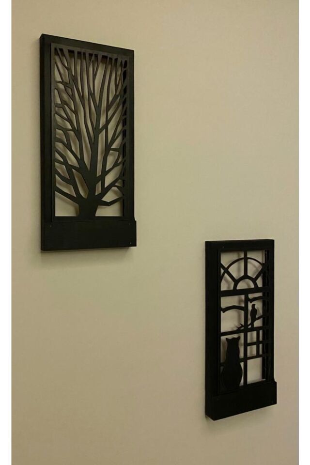  2'li Piller Dahil Peri Ledli Duvar Süsü Masif Ahşap 18x36 Tablo Gece Lamba Antre Hol Ev Hediyesi