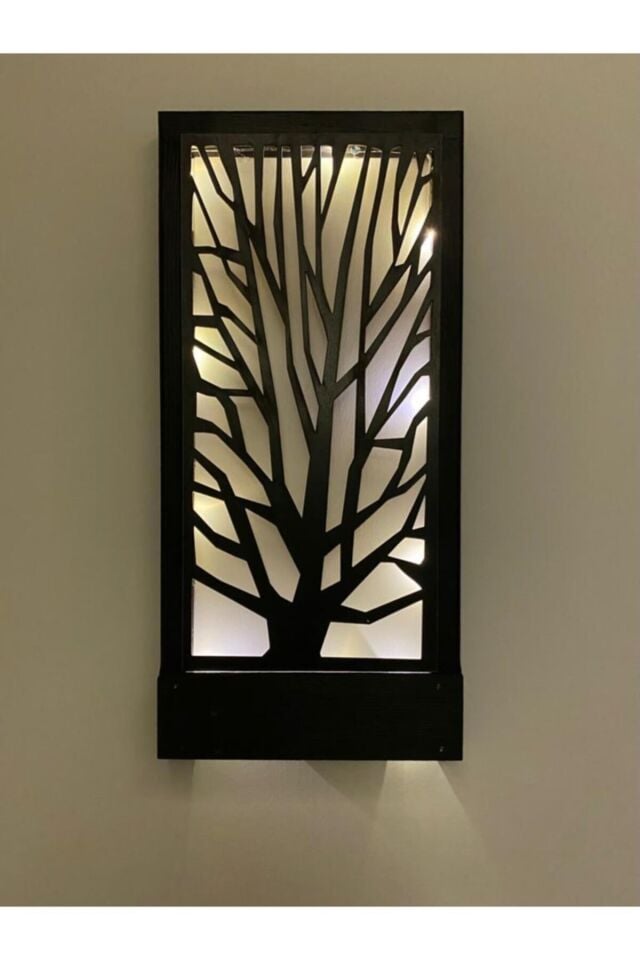  Siyah Pillerdahil Peri Ledli Ahşap Işıklı Tablo Ev Hediyesi Hol Antre Gece Lambası Duvar Süsü On-off