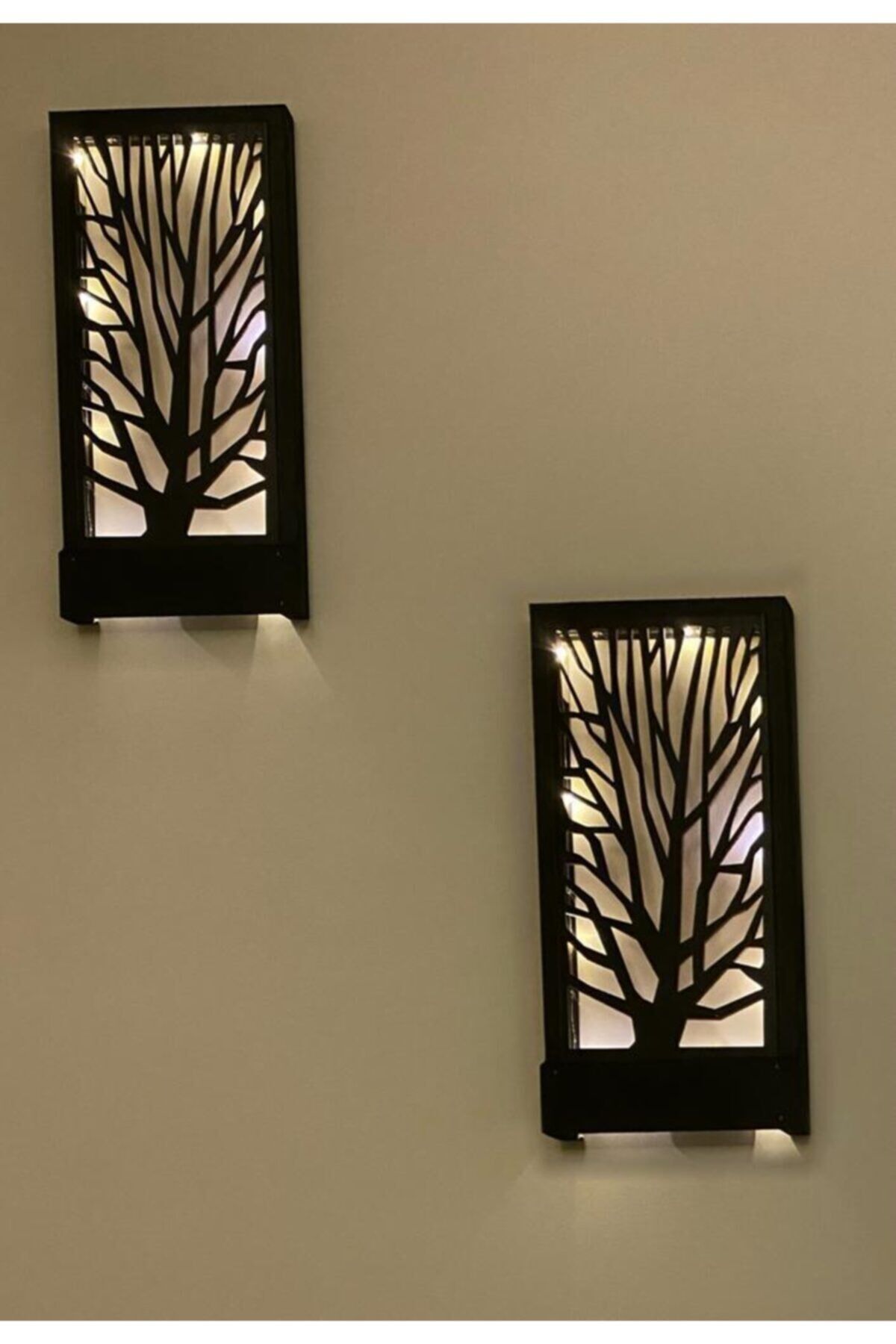 Siyah 2li Set Pillerhariç Peri Ledli Ahşap Işıklı Tablo Ev Hediyesi Hol Antre Gece Lamba Duvar Süsü