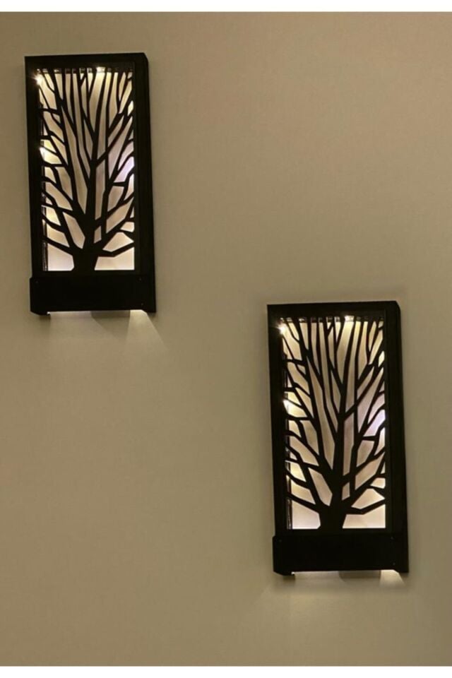  Siyah 2li Set Pillerhariç Peri Ledli Ahşap Işıklı Tablo Ev Hediyesi Hol Antre Gece Lamba Duvar Süsü